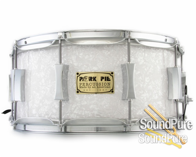 Pork Pie 6x14 Maple Solid Shell Snare Drum-White Marine — image 1