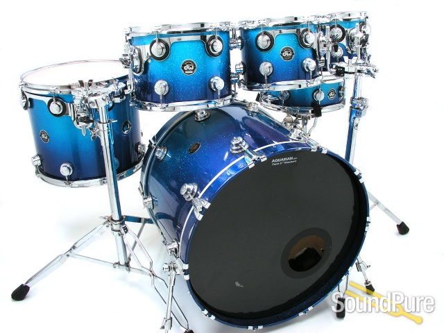 DW 6pc Collectors Series Maple Drum Set-Blue Sparkle Fade