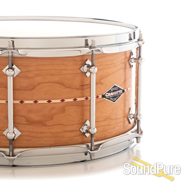 Craviotto 6.5x14 Cherry Custom Snare Drum Red Inlay — image 2