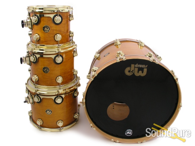 DW 4pc Collectors Series Amber Gloss Maple Drum Set-Gold