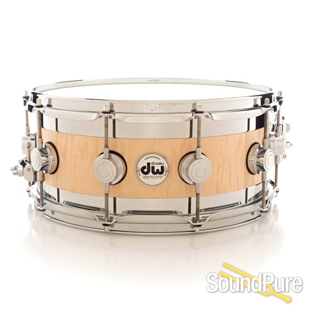 DW 6x14 Collectors Edge Curly Maple Snare Drum-Natural — image 1