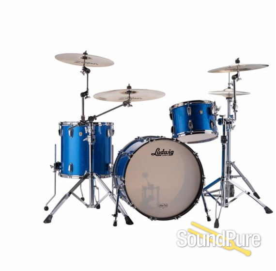 Ludwig 3pc Classic Maple DownBeat Drum Set Blue Sparkle