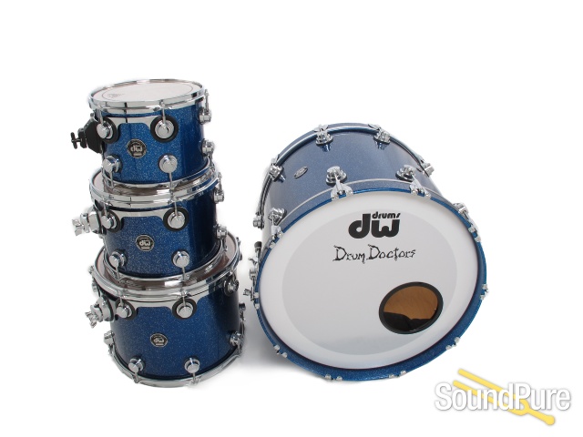 DW 4pc Collectors Maple Drum Set-Silver Blue Sparkle Lacquer