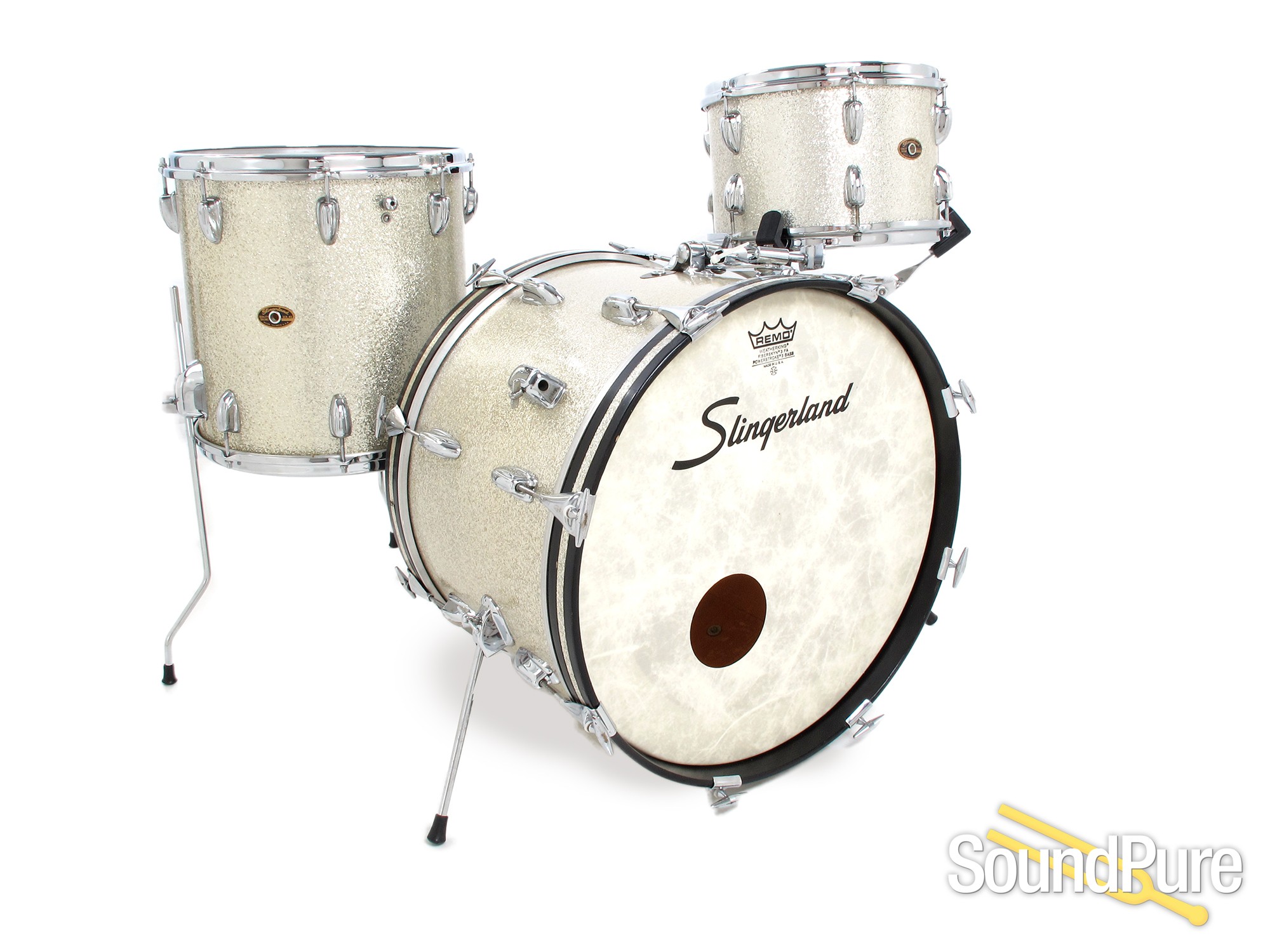 Slingerland 3pc 1960s Vintage Drum Set Silver Sparkle