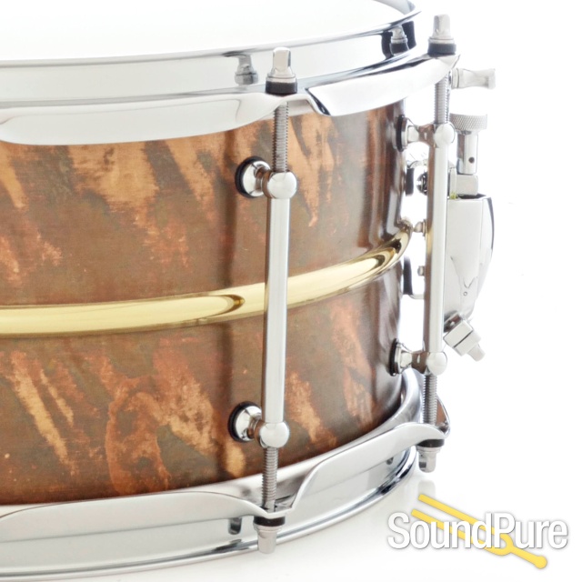 Pork Pie 6.5x14 Brass Patina Snare Drum Polished Bead — image 4