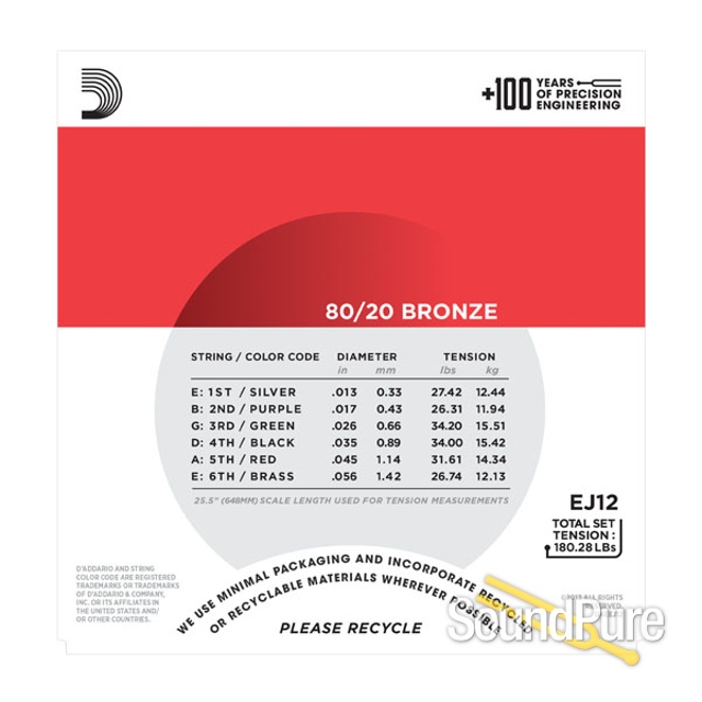 D'Addario EJ12 80/20 Bronze Medium 13-56 Acoustic Strings — image 2