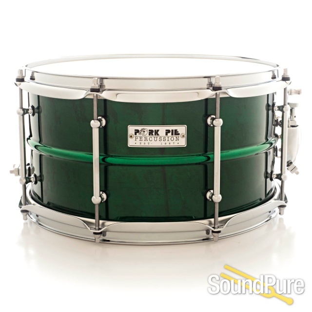 Pork Pie 7x13 Painted Brass Snare Drum - Candy Green — image 1