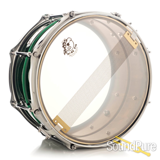 Pork Pie 7x13 Painted Brass Snare Drum - Candy Green — image 2