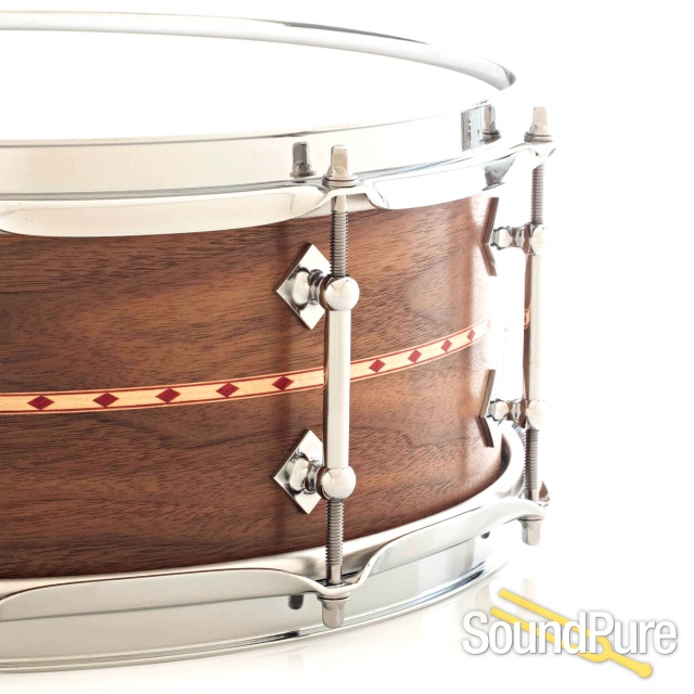 Craviotto 5.5x14 Walnut Custom Shop Snare Drum w/Red Inlay — image 3
