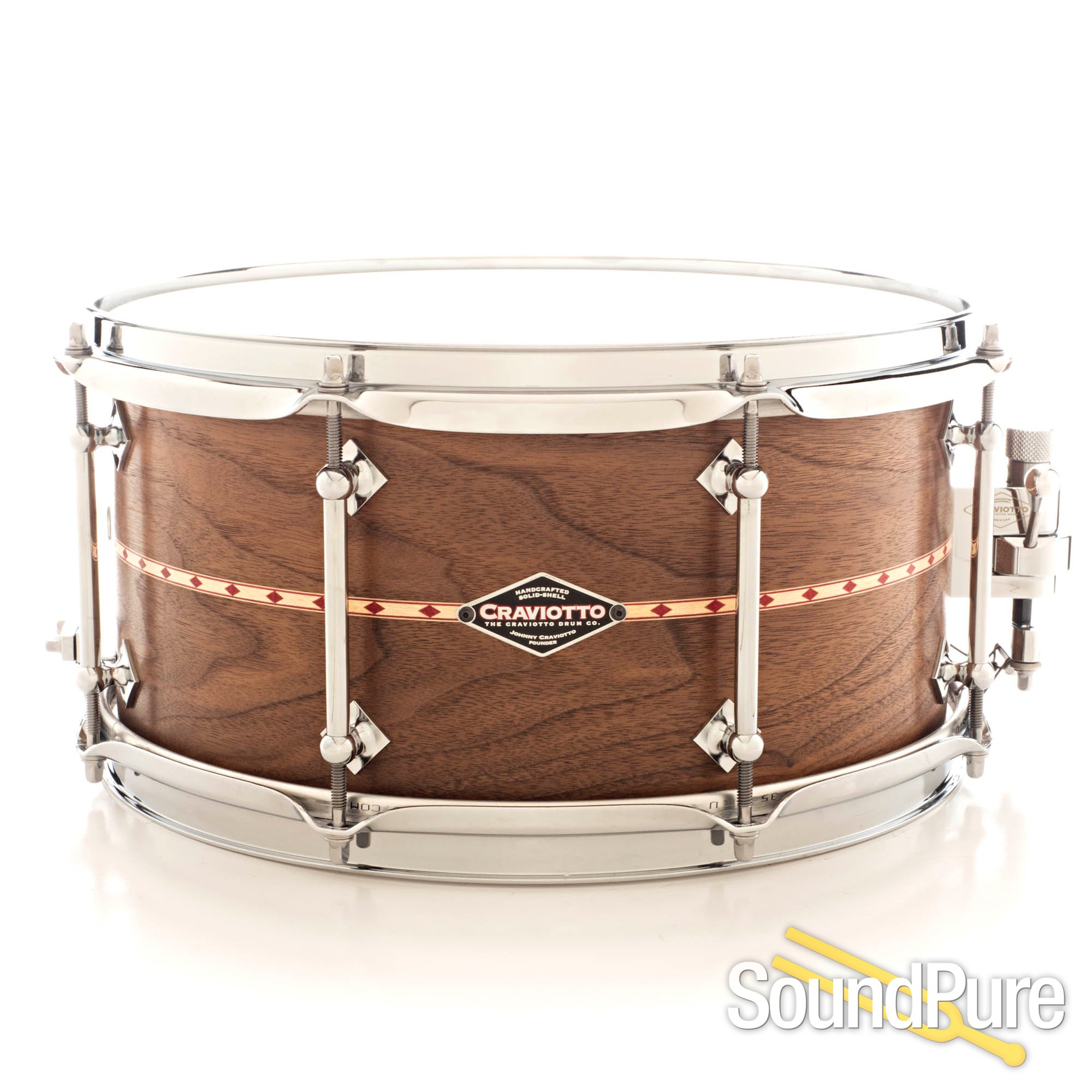 Craviotto 6.5x13 Walnut Custom Shop Snare Drum Red Inlay