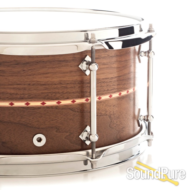 Craviotto 6.5x13 Walnut Custom Shop Snare Drum Red Inlay — image 3