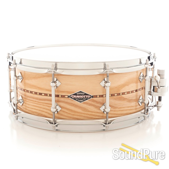 Craviotto 5.5x14 Ash Custom Shop Snare Drum w/ Walnut Inlay — image 1