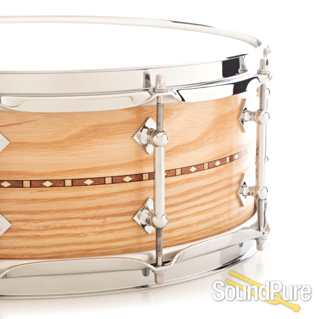 Craviotto 5.5x14 Ash Custom Shop Snare Drum w/ Walnut Inlay — image 3