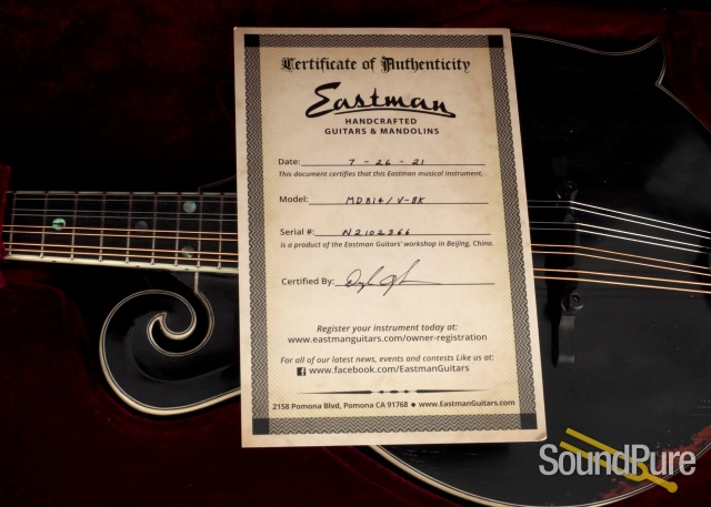 Eastman MD814/v Black Addy/Maple F-Style Mandolin #N2102366 — image 8
