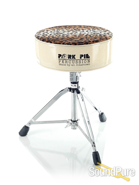 Pork Pie Percussion Round Drum Throne-White Sparkle/Leopard