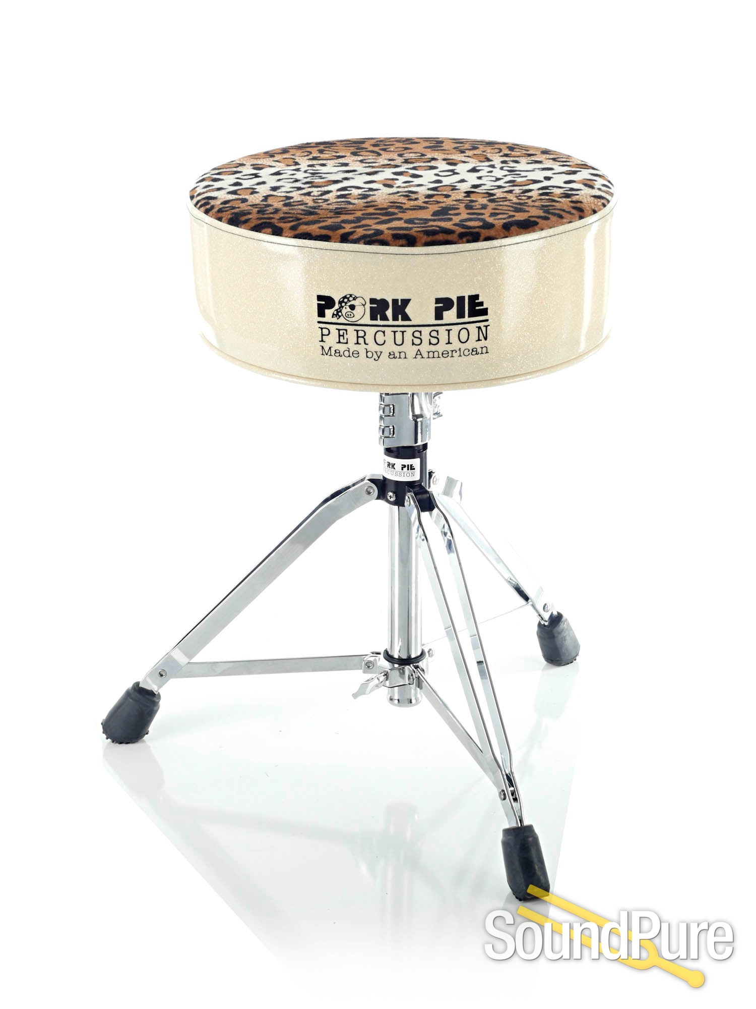 Pork Pie Percussion Round Drum ThroneWhite Sparkle/Leopard