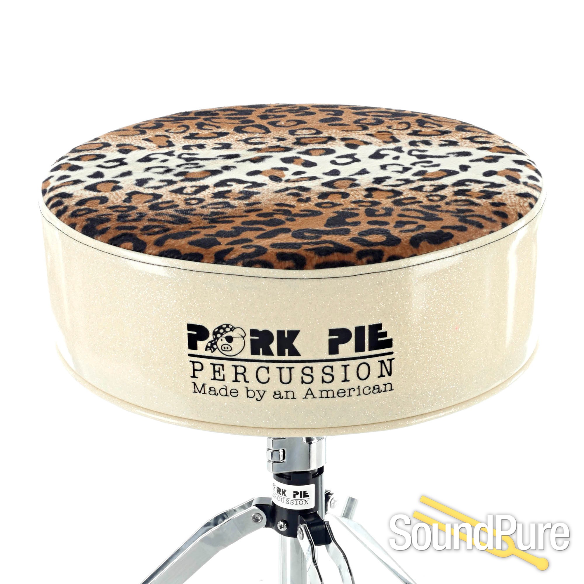 Pork Pie Percussion Round Drum ThroneWhite Sparkle/Leopard