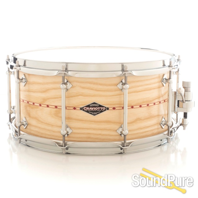 Craviotto 6.5x14 Ash Custom Shop Snare Drum w/ Red Inlay — image 1