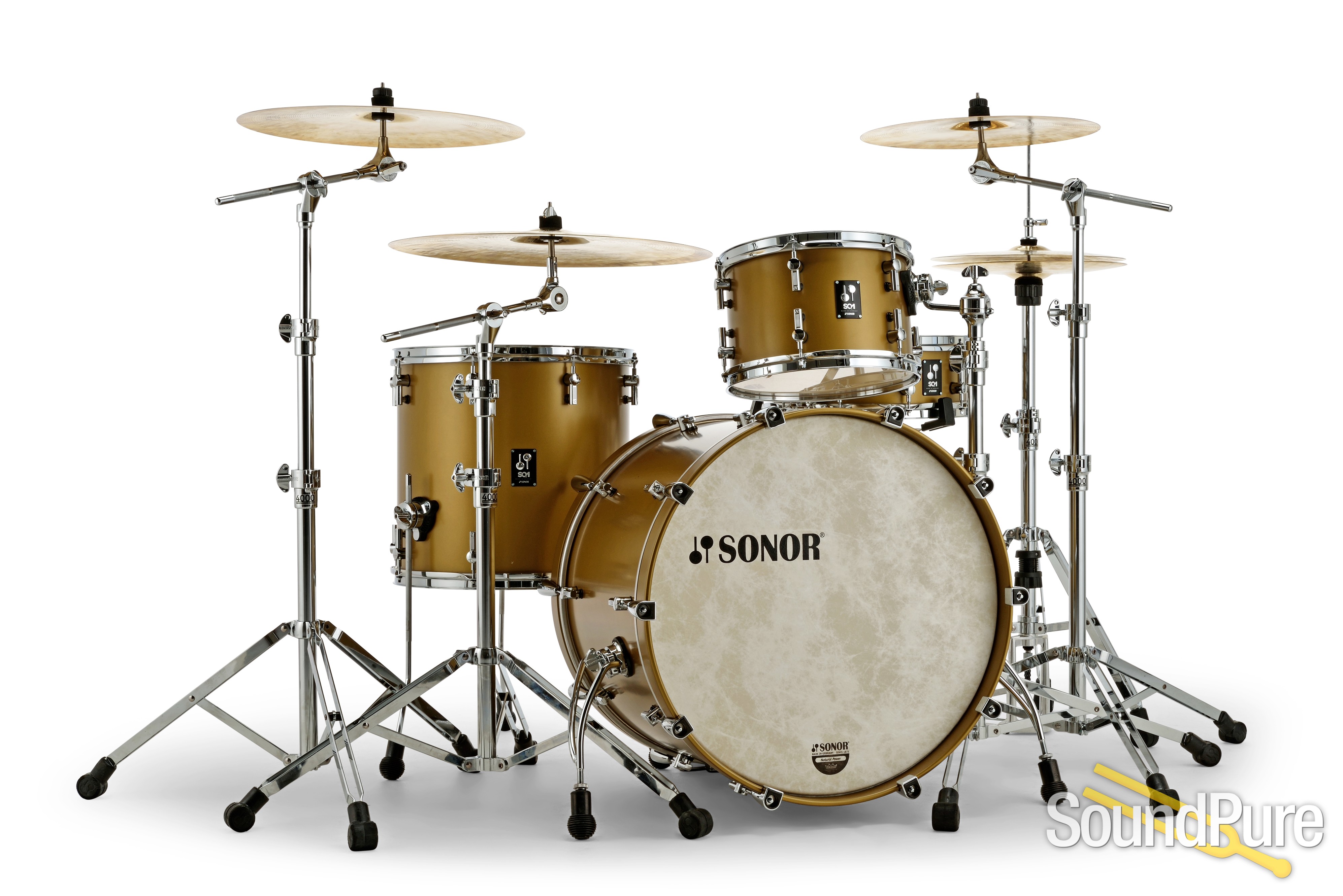 Sonor 3pc SQ1 322 Birch Drum Set Satin Gold Metallic