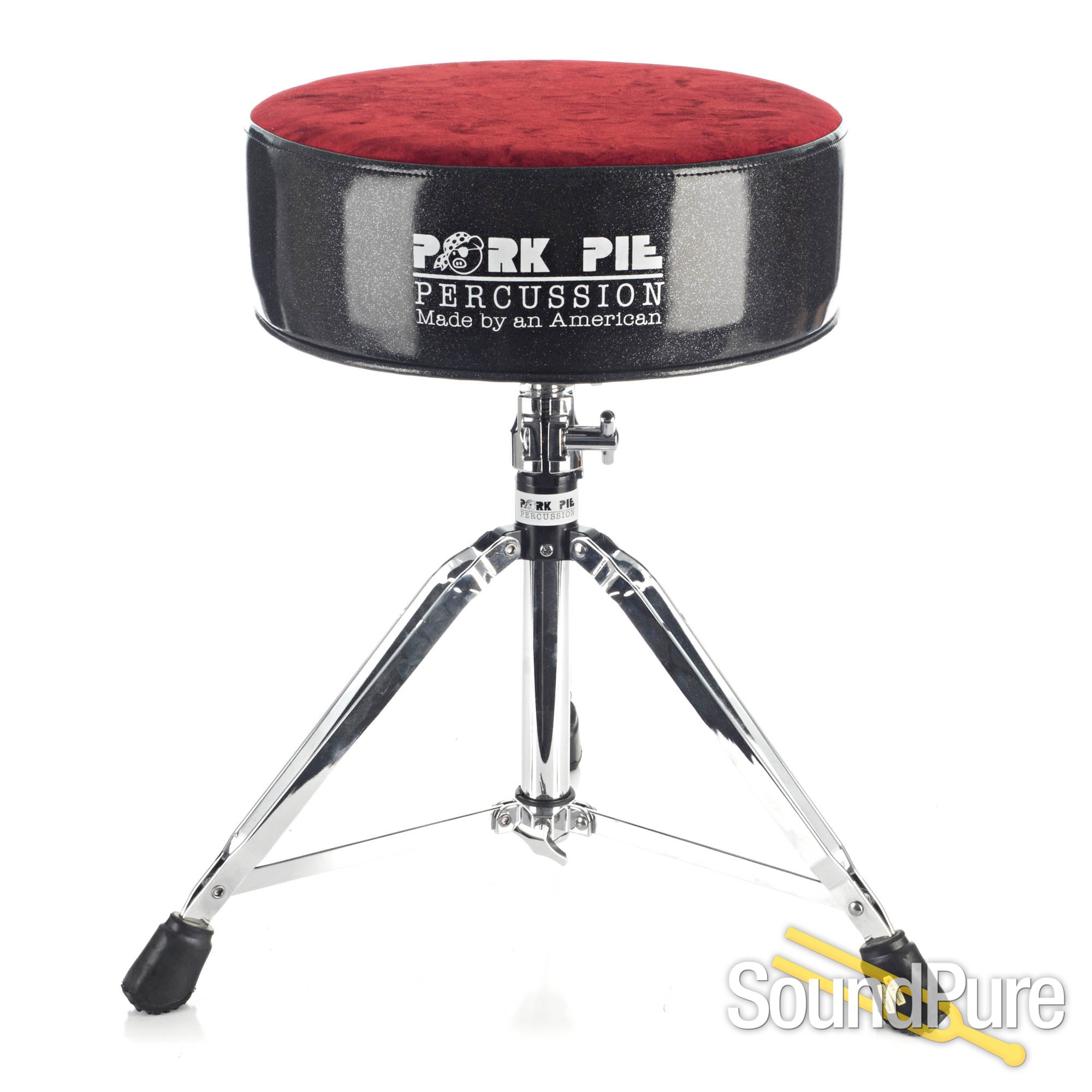 Pork Pie Percussion Round Drum ThroneBlack Sparkle Red Cru