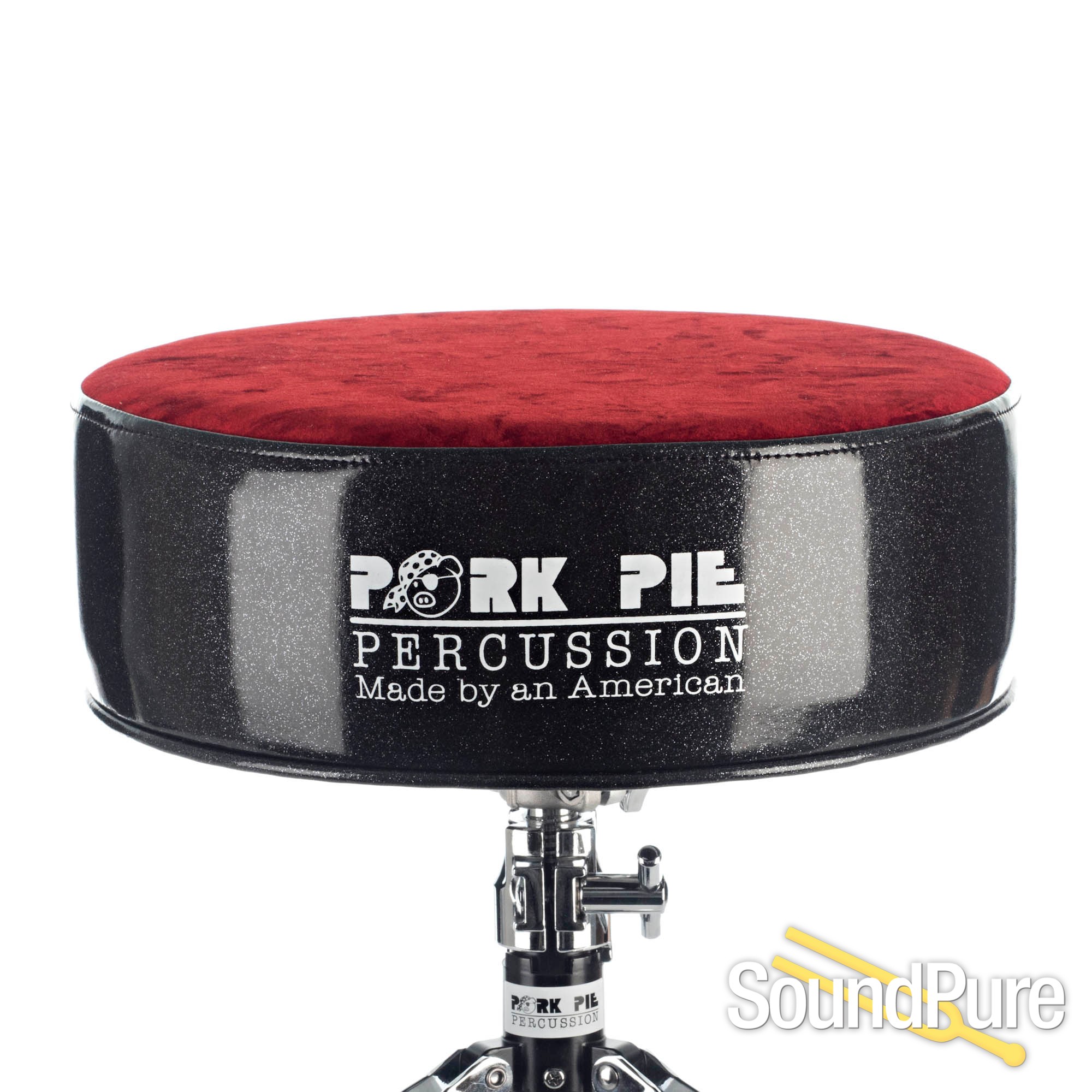 Pork Pie Percussion Round Drum ThroneBlack Sparkle Red Cru