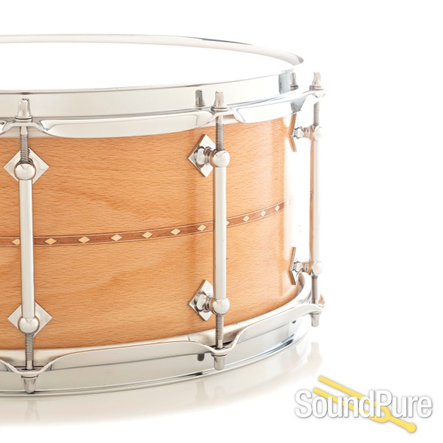Craviotto 6.5x14 Beech Custom Snare Drum- Cherry Inlay BB/BB — image 3