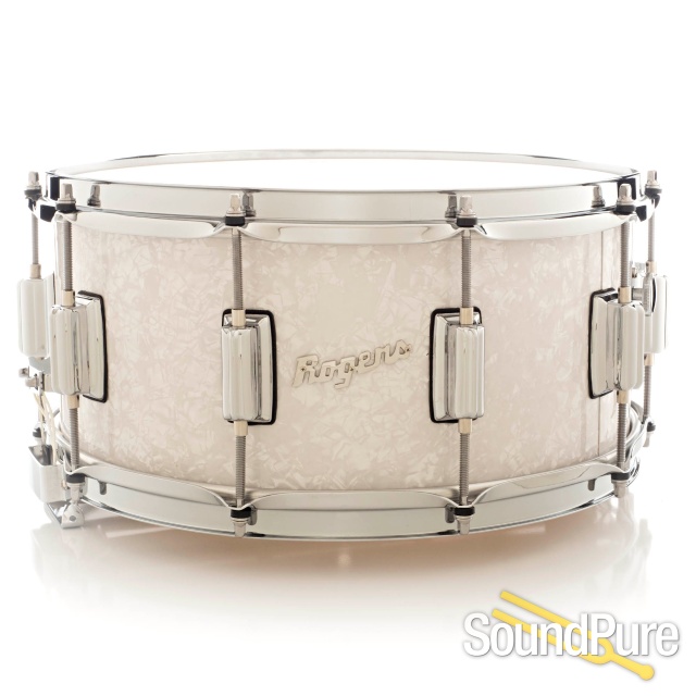 Rogers 6.5x14 Wood Dynasonic Snare Drum-White Marine Pearl U — image 1