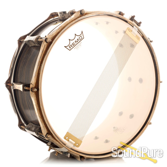 Pork Pie 6.5x14 Maple Snare Drum Wavy Ebony Aged Hardware — image 2