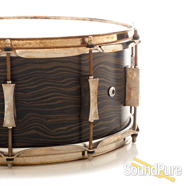Pork Pie 6.5x14 Maple Snare Drum Wavy Ebony Aged Hardware — image 3