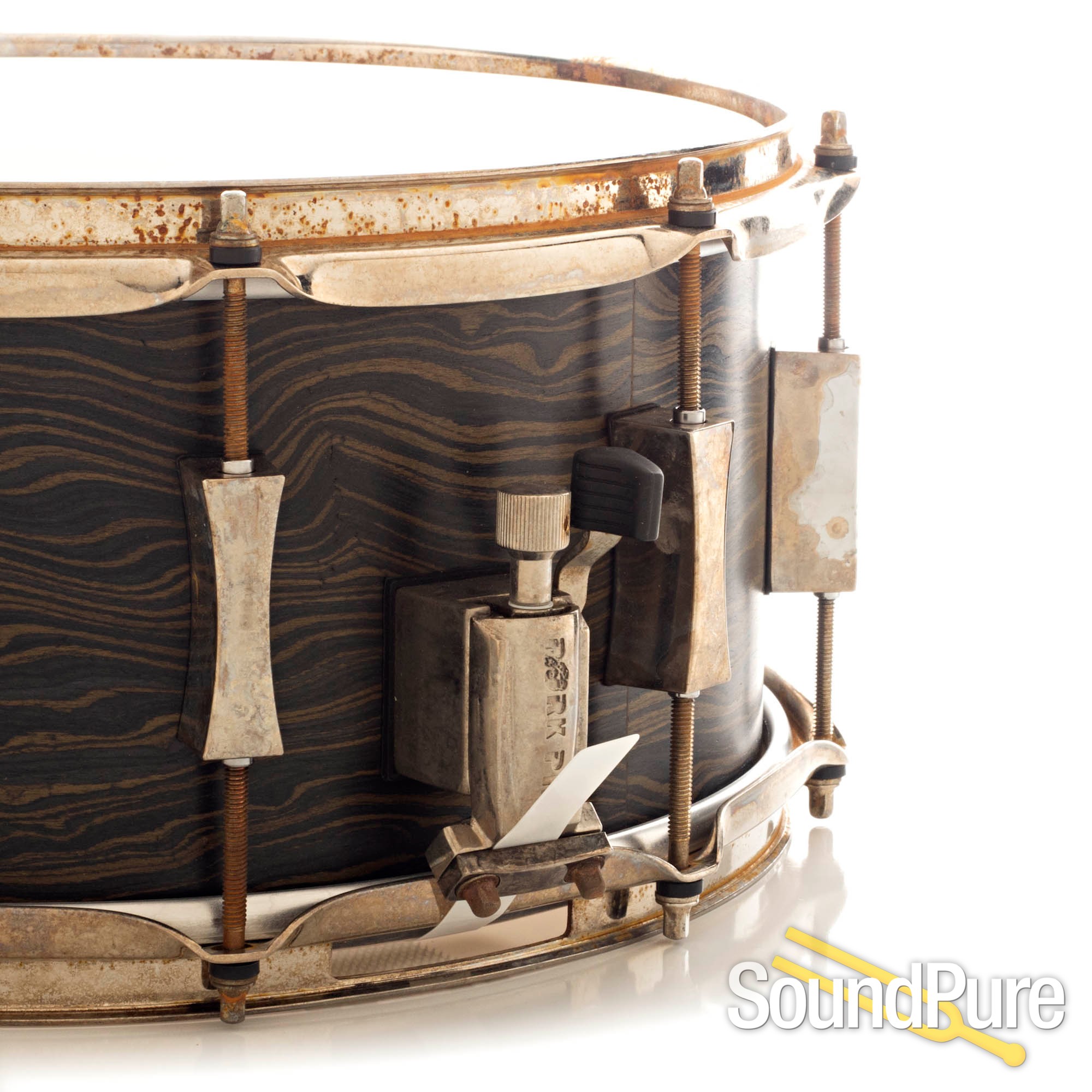 Pork Pie 6.5x14 Maple Snare Drum Wavy Ebony Aged Hardware