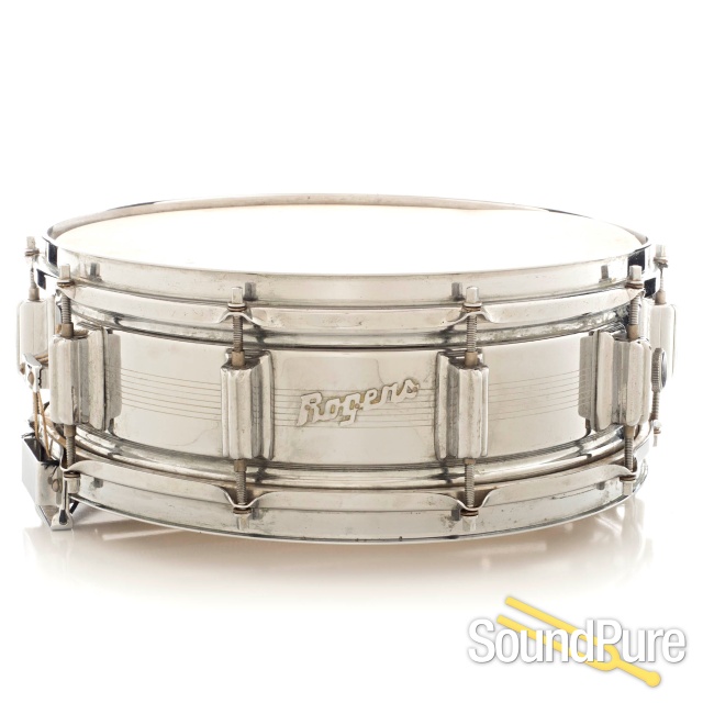 Rogers 5x14 7-Line Chrome Over Brass Dynasonic Snare Drum — image 1