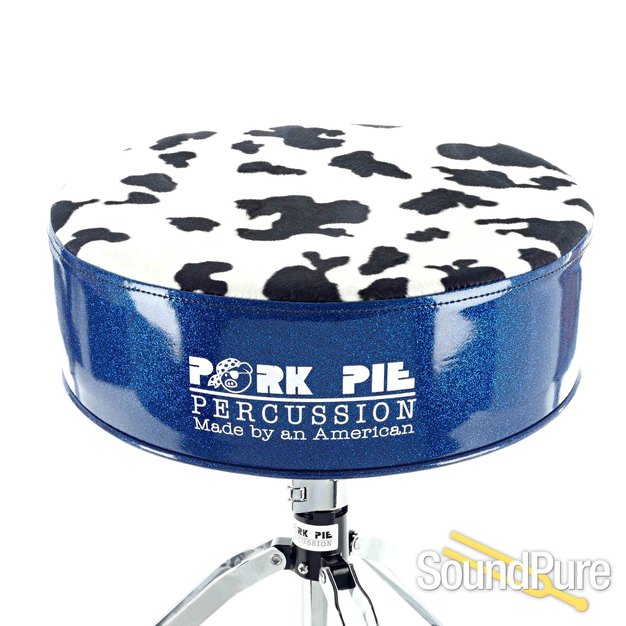 Pork Pie Percussion Round Drum ThroneBlue Sparkle/Cow