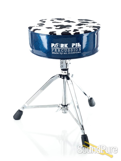 Pork Pie Percussion Round Drum Throne-Blue Sparkle/Cow — image 1