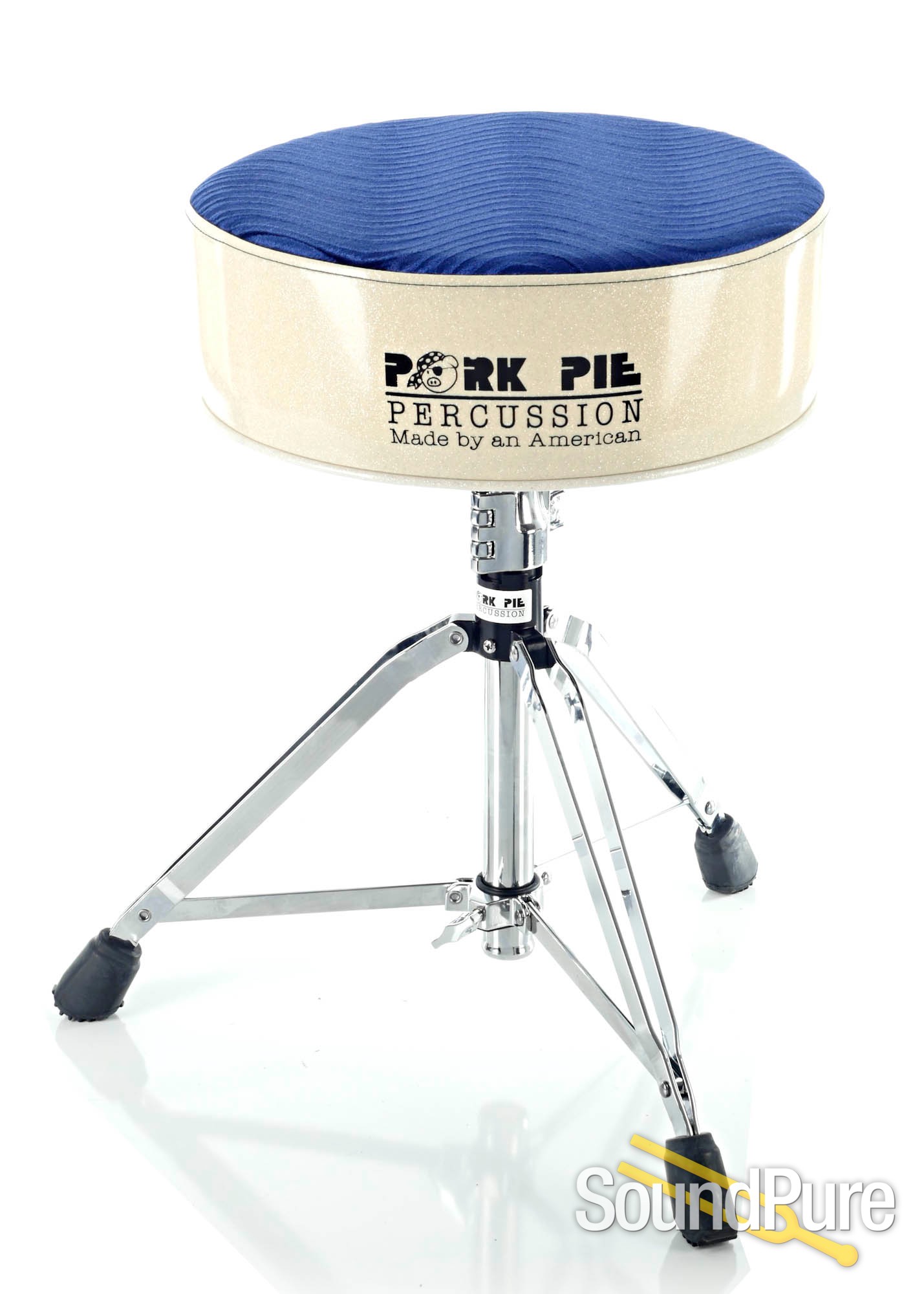 Pork Pie Percussion Round Drum ThroneSilver Sparkle/Blue