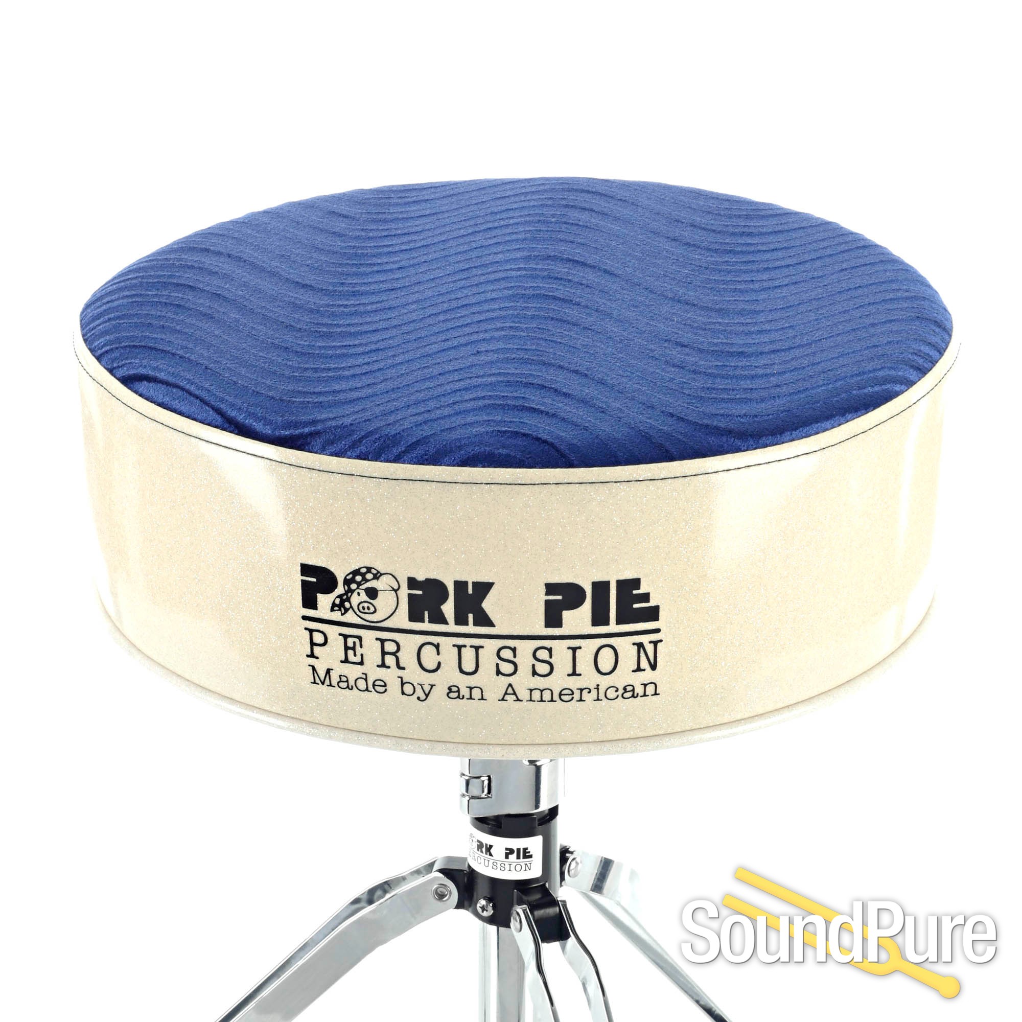 Pork Pie Percussion Round Drum ThroneSilver Sparkle/Blue