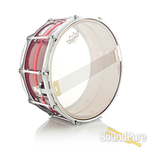 Pork Pie 6.5x14 Painted Brass Snare Drum - Candy Red — image 2