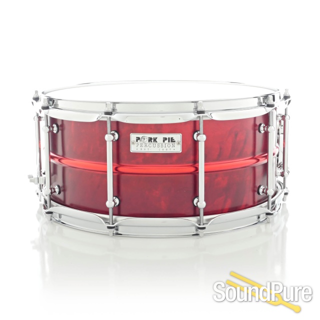 Pork Pie 6.5x14 Painted Brass Snare Drum - Candy Red — image 1