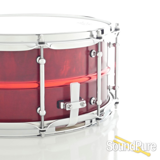 Pork Pie 6.5x14 Painted Brass Snare Drum - Candy Red — image 3