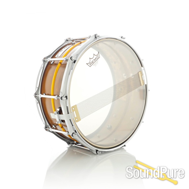 Pork Pie 6.5x14 Painted Brass Snare Drum - Candy Yellow — image 2
