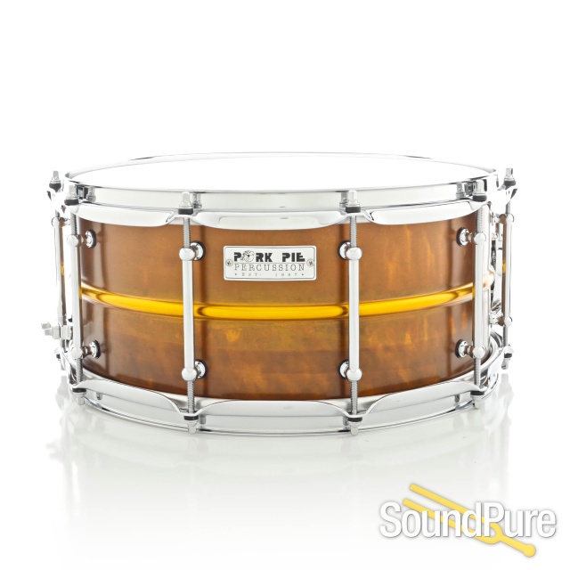 Pork Pie 6.5x14 Painted Brass Snare Drum - Candy Yellow — image 1