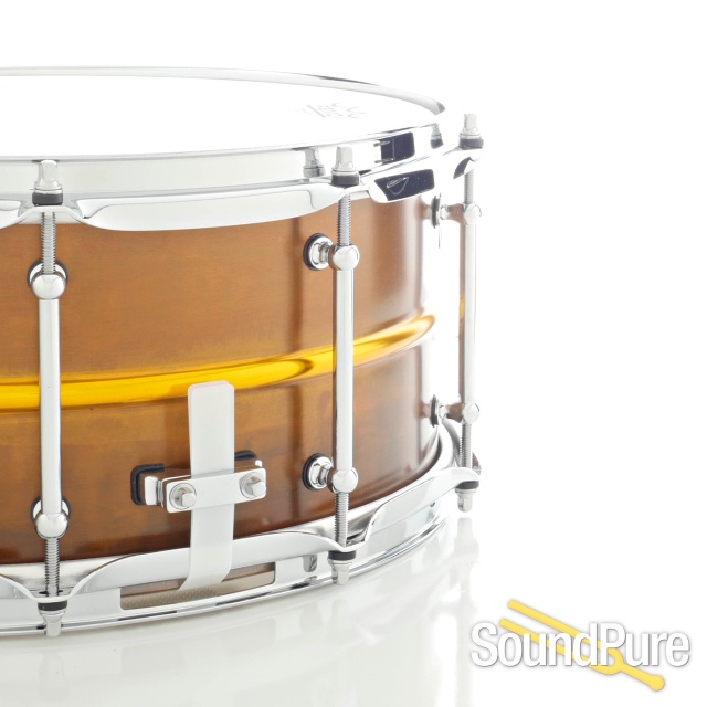Pork Pie 6.5x14 Painted Brass Snare Drum - Candy Yellow — image 3