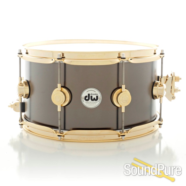 DW 7x13 Collectors Black Satin Brass Snare Drum - Gold — image 1