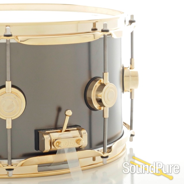 DW 7x13 Collectors Black Satin Brass Snare Drum - Gold — image 4