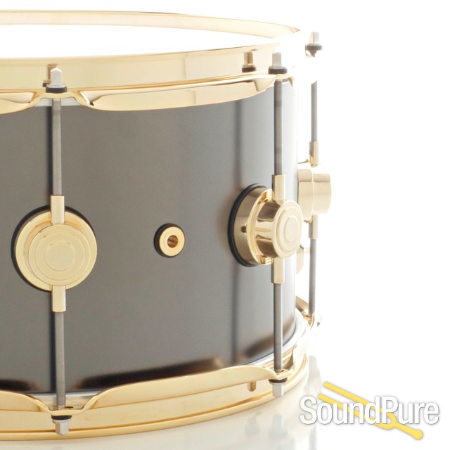 DW 7x13 Collectors Black Satin Brass Snare Drum - Gold — image 5