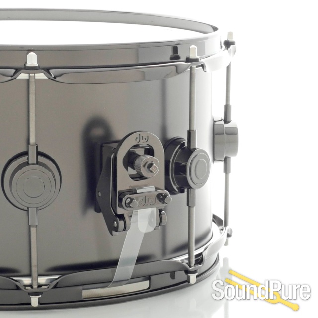 DW 7x13 Collectors Black Satin Over Brass Snare Drum - Black — image 2