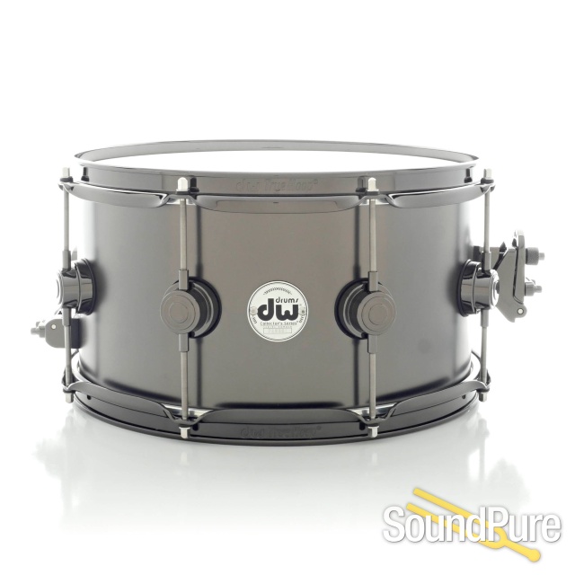 DW 7x13 Collectors Black Satin Over Brass Snare Drum - Black — image 1