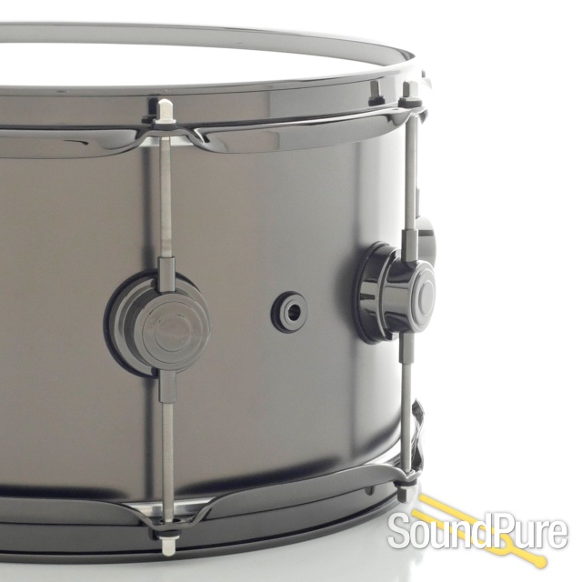 DW 7x13 Collectors Black Satin Over Brass Snare Drum - Black — image 5