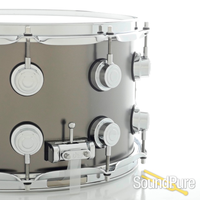 DW 8x14 Collectors Black Satin over Brass Snare Drum — image 2