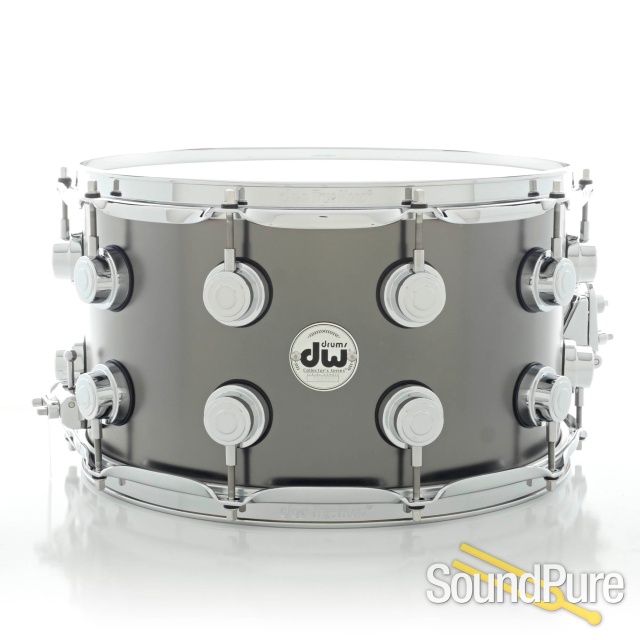 DW 8x14 Collectors Black Satin over Brass Snare Drum — image 1