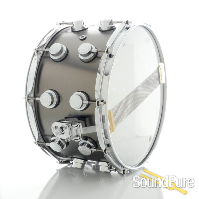 DW 8x14 Collectors Black Satin over Brass Snare Drum — image 3